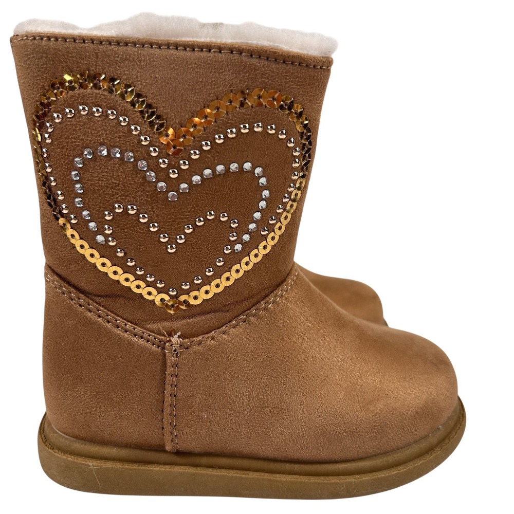 Rachel Shoes Amelie Girls Boots Brown Heart Sequin Rhinestone Winter Kids - 6
